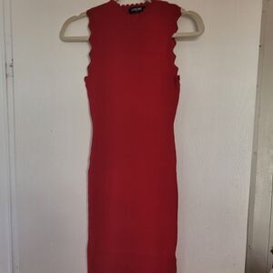 Chic Red Scalloped Mini Dress
